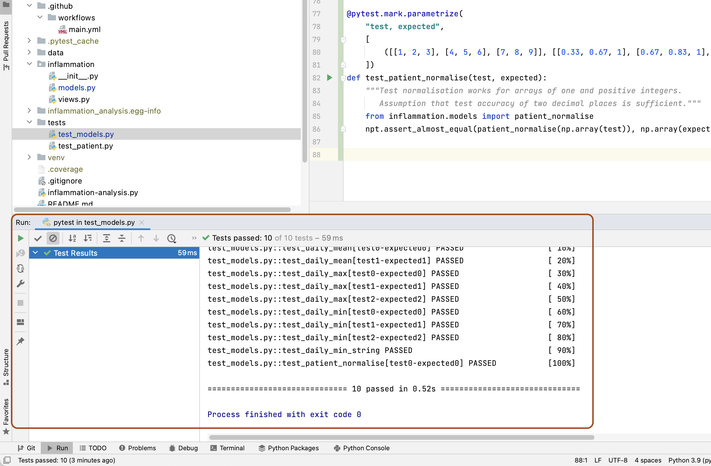 All tests in PyCharm are successful