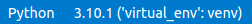 VS Code bottom bar indicator of the virtual environment